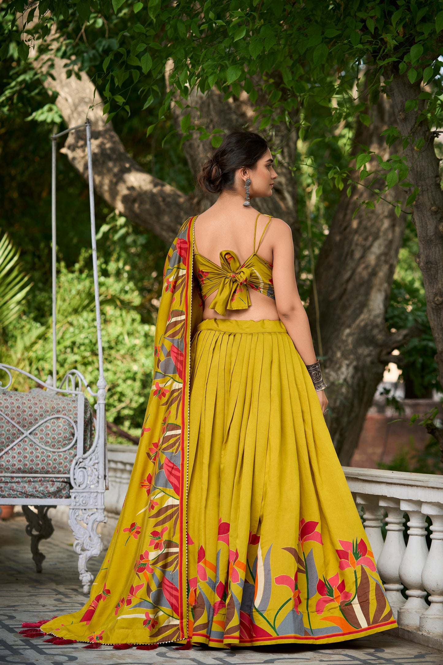 exquisite floral fantasy: tusser silk lehenga choli with intricate print and dupatta
