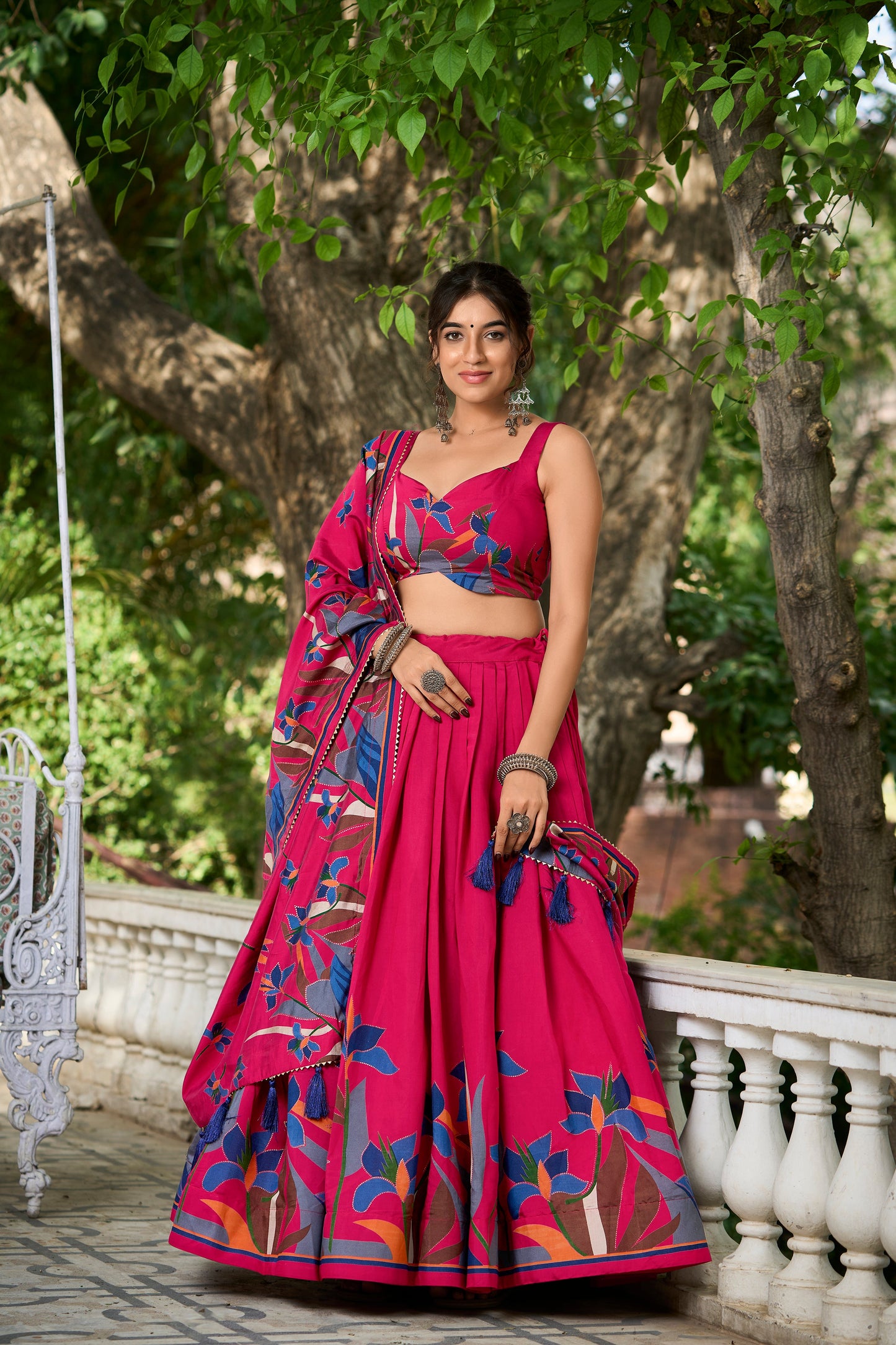 exquisite floral fantasy: tusser silk lehenga choli with intricate print and dupatta