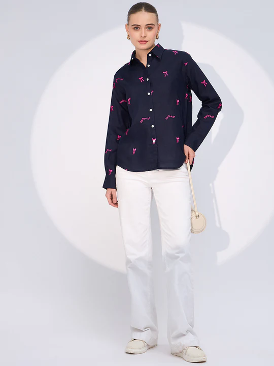 navy charm button down shirt