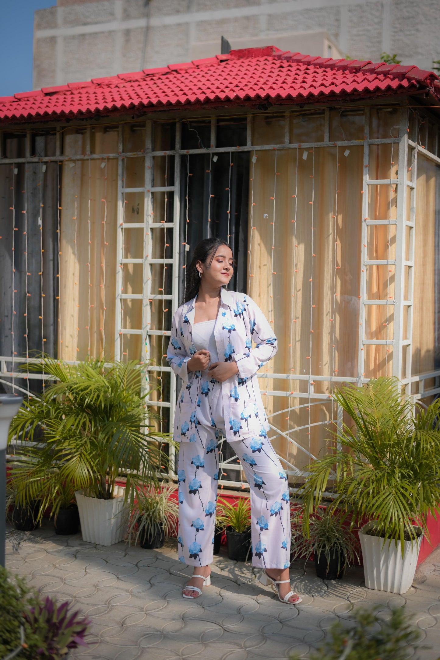 nora fatehi's flower co-ord set