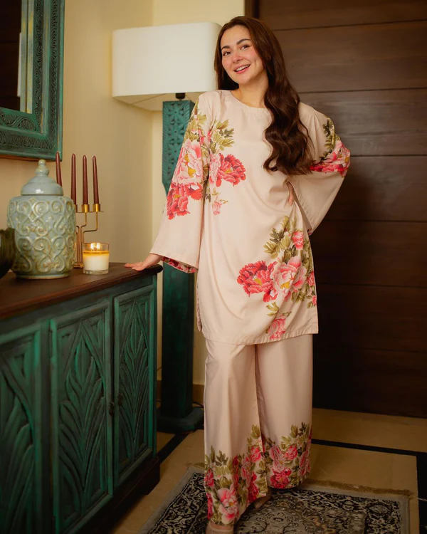 hania aamir light beige bloom & bliss co-ord set