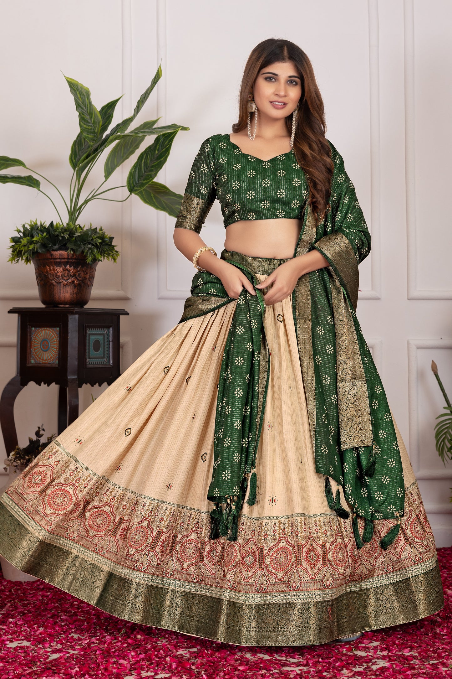 presenting a perfectly blended tussar silk lehenga for festive season to charm your look
