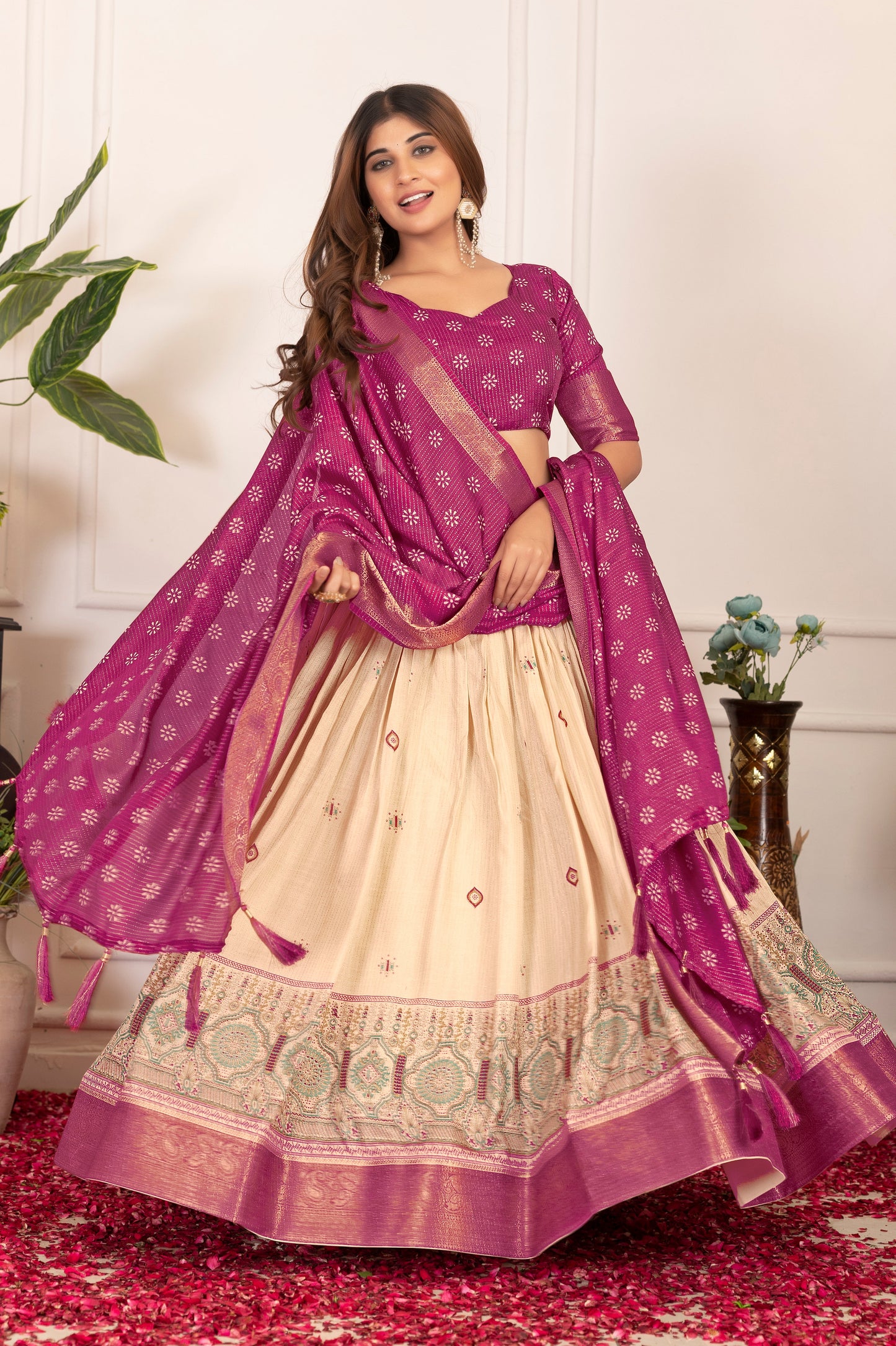 presenting a perfectly blended tussar silk lehenga for festive season to charm your look