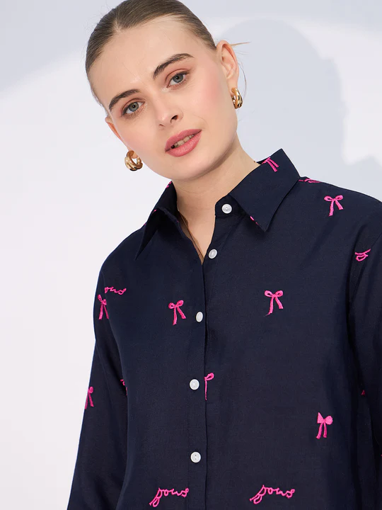 navy charm button down shirt
