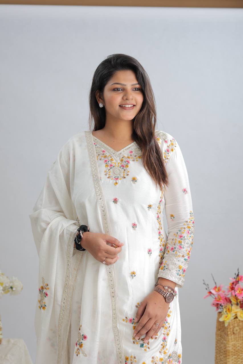 graceful ivory embroidered suit set – wedding & festive collection