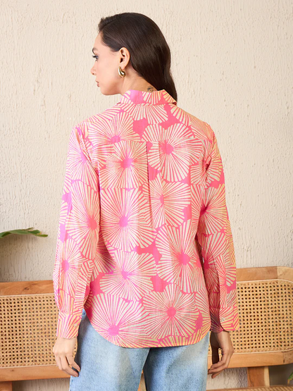Retro Bloom Pink & Peach Button-Down Shirt