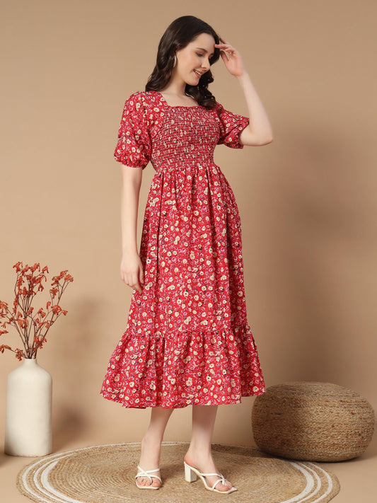 Graceful Dress with Rose Flower Print