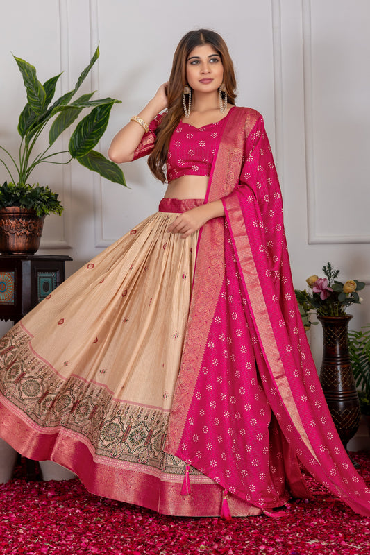 Presenting a perfectly blended Tussar silk lehenga for festive season to charm your look