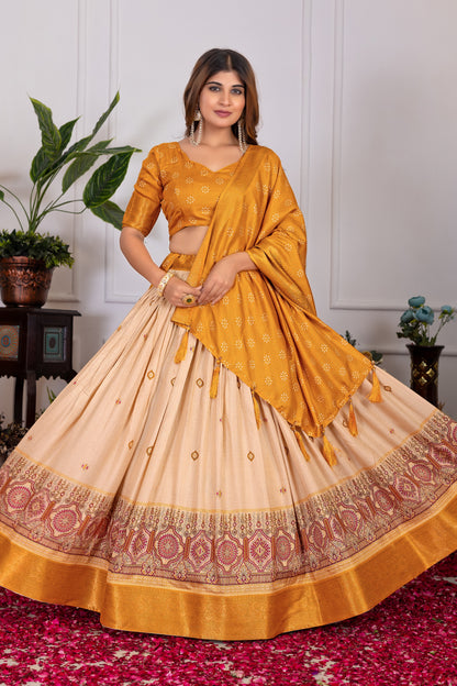 Presenting a perfectly blended Tussar silk lehenga for festive season to charm your look
