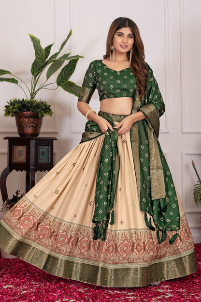 Presenting a perfectly blended Tussar silk lehenga for festive season to charm your look
