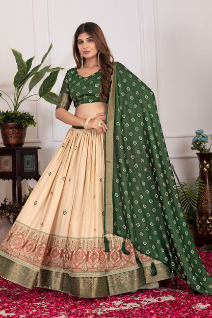 Presenting a perfectly blended Tussar silk lehenga for festive season to charm your look