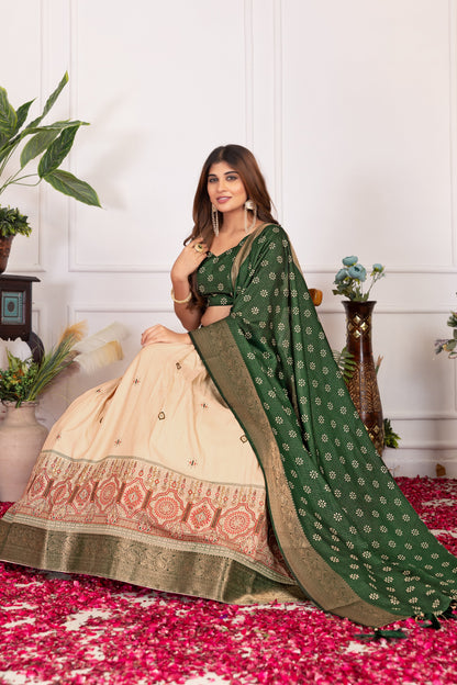 Presenting a perfectly blended Tussar silk lehenga for festive season to charm your look