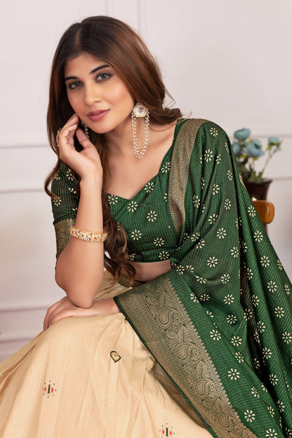 Presenting a perfectly blended Tussar silk lehenga for festive season to charm your look
