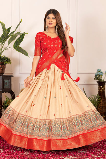 Presenting a perfectly blended Tussar silk lehenga for festive season to charm your look